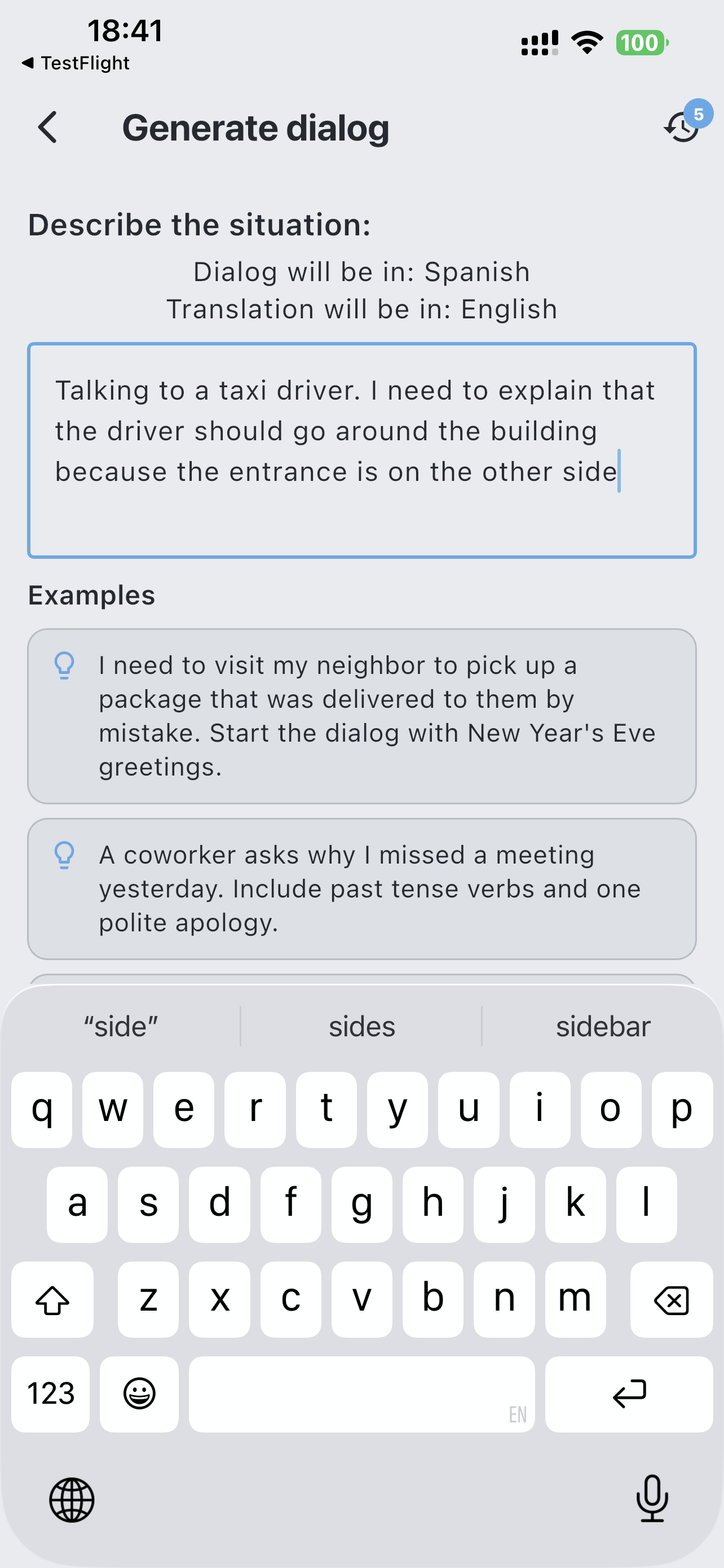LaVerba custom dialogue generator for a specific taxi conversation