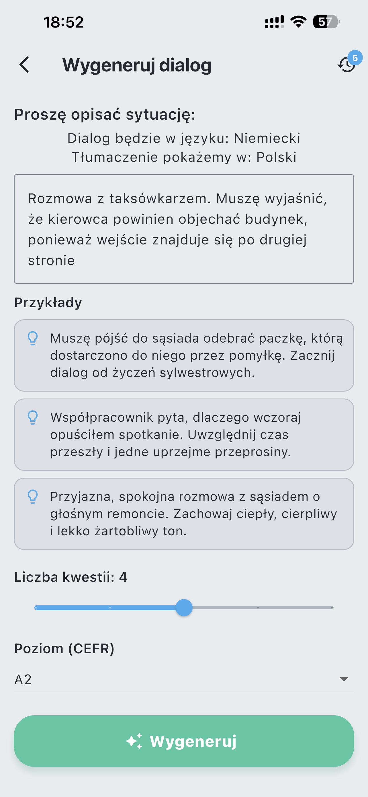 Generator własnego dialogu LaVerba do konkretnej rozmowy w taksówce