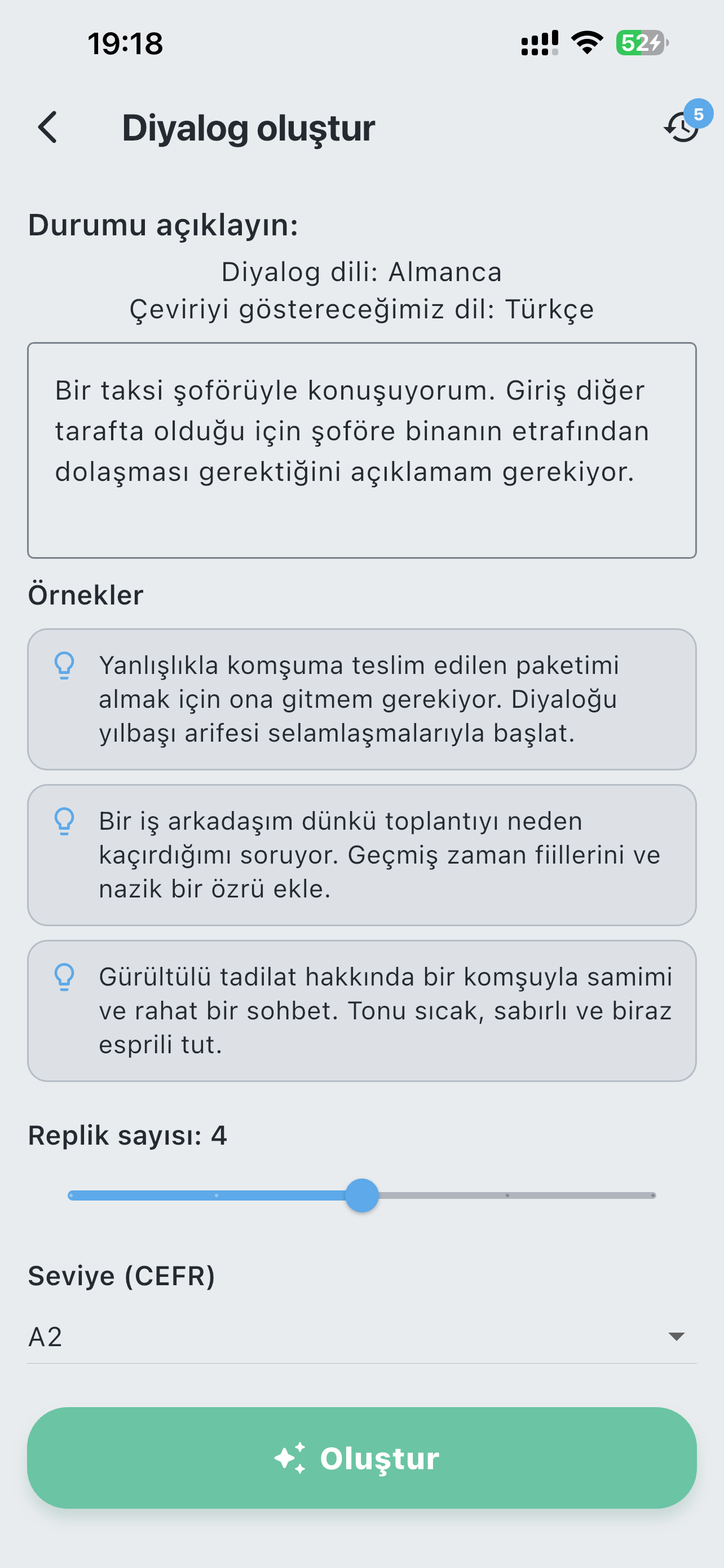 Belirli bir taksi konuşması için LaVerba özel diyalog oluşturucu
